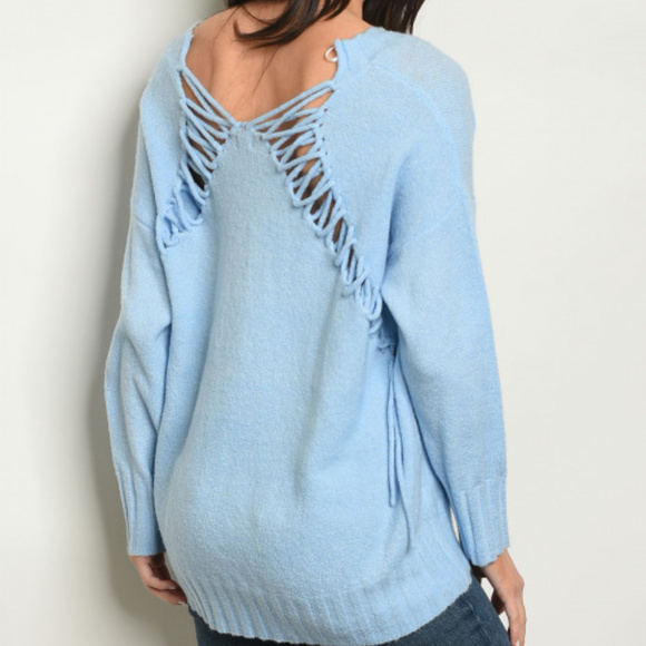 BABY BLUE LACE BACK SWEATER - Picture 1 of 2